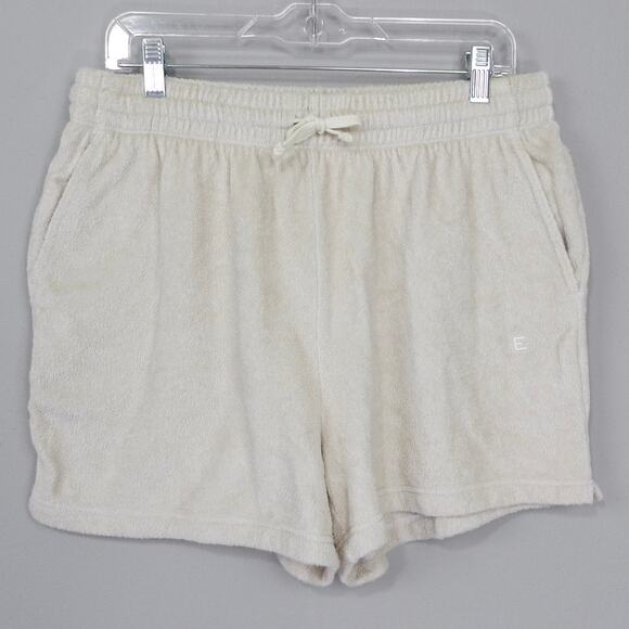 Everlane Terry Cloth Knit Shorts Size L Cream Pink Beige Pull On Pockets - Picture 1 of 7